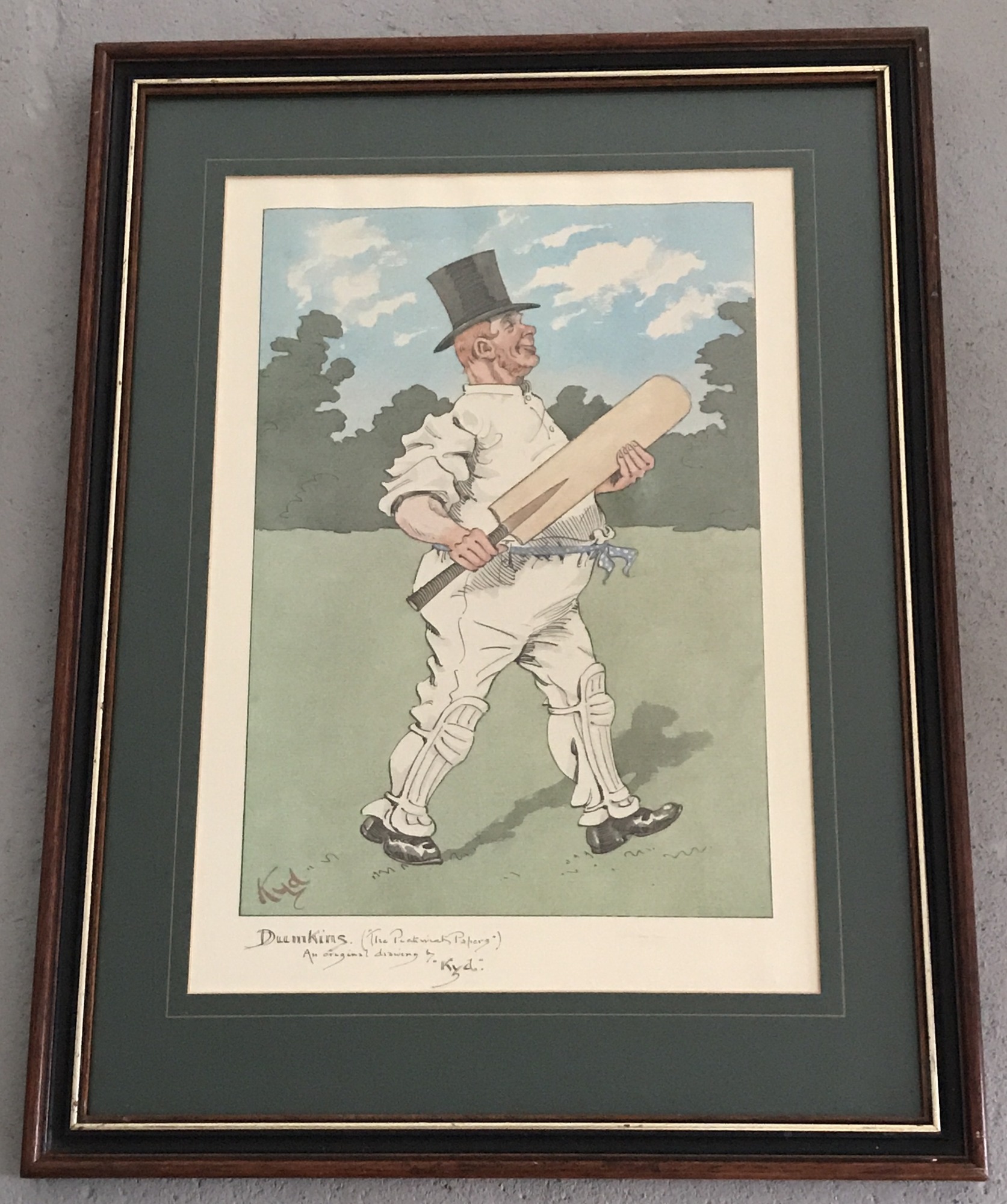 A print of "Dumkins" the batsman as taken from The Pickwick Papers. From an original drawing by Kyd.