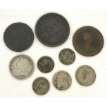 A small collection of British coins. To include George III penny and half penny.