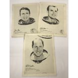 An original set of 3 black and white Apollo 15 astronaut press photographs.