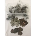 A tub of British pre and post decimal coins.