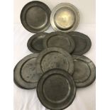 A collection of 10 British and continental pewter plates.