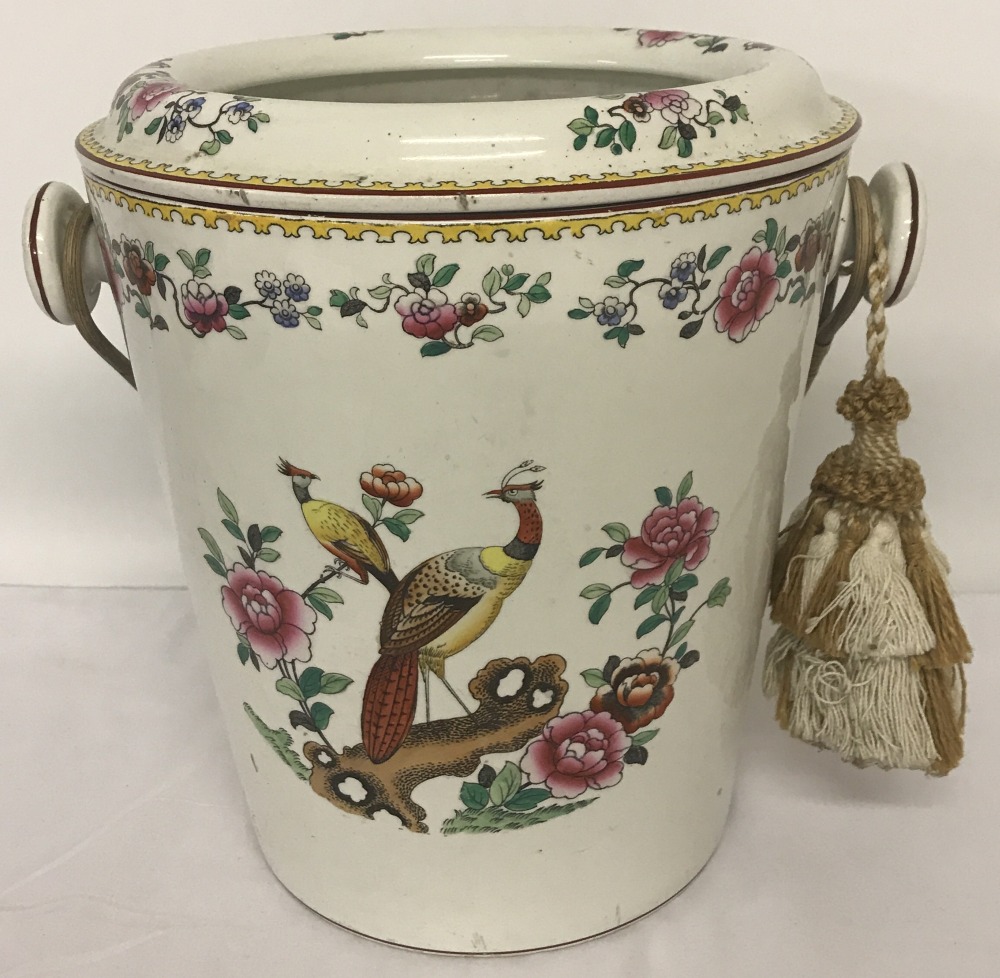 An early 19th century decorative porcelain commode bucket & cover.