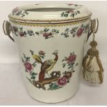 An early 19th century decorative porcelain commode bucket & cover.