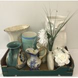 A box of assorted large vases, pots and jugs.