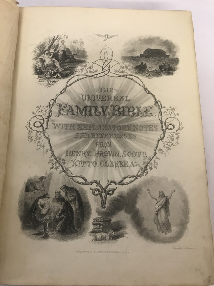 A large antique leather bound "The Universal Family Bible" Southampton: E.A. Hancock, Portswood. - Image 3 of 4