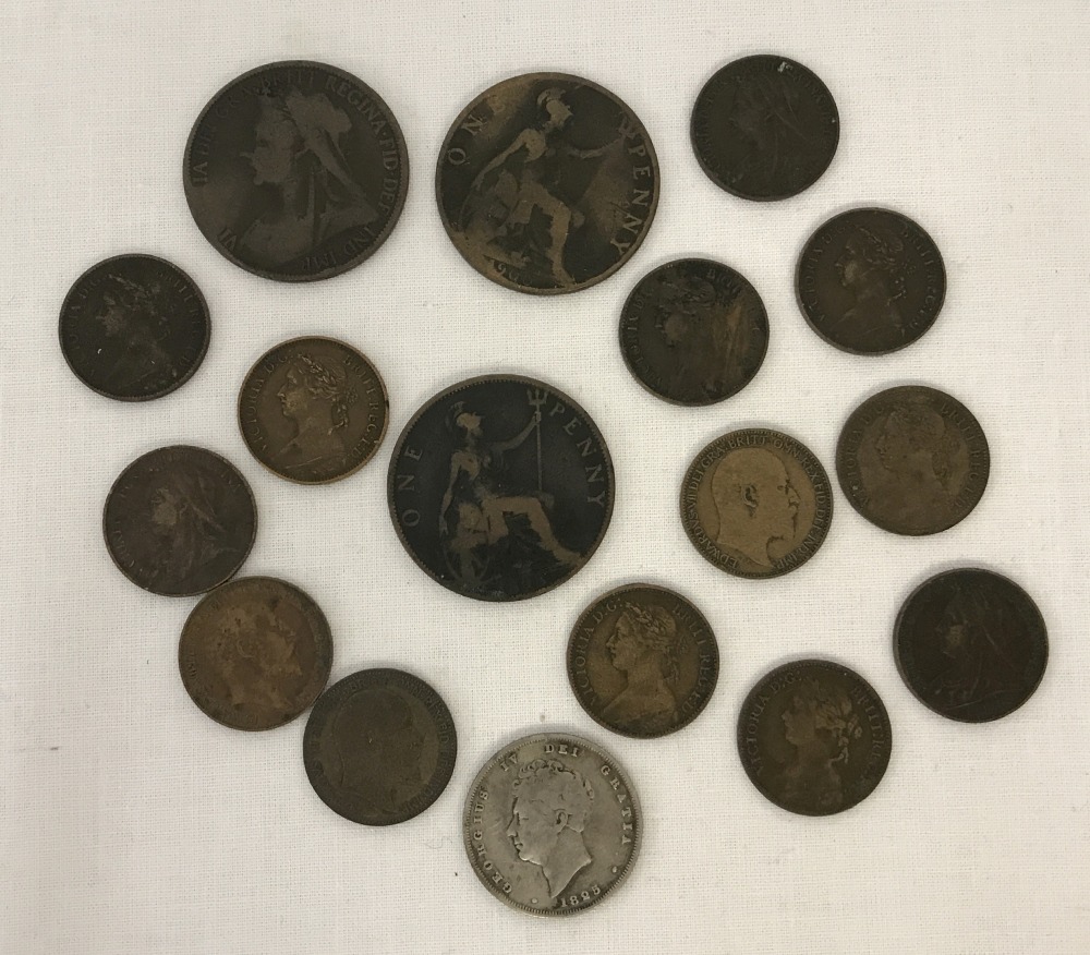 A small collection of antique British coins.