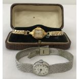A vintage ladies gold plated Oris watch with expanding strap together with one other.