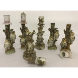 A collection of 6 late 19th century ceramic owl candlesticks by Conte & Boehme.