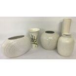 A collection of 5 large modern & vintage vases in cream and pastel tones. To include Poole.