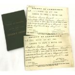 2 vintage driving licences dated 1925-26 and 1926-27.