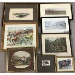 8 vintage framed and glazed prints of hunting scenes.