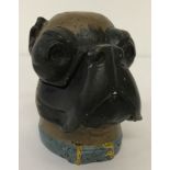 A cold painted, lidded trinket pot in the shape of a Boxer dog head.