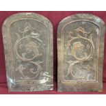 2 vintage thin copper plaques with oriental dragon design in relief.