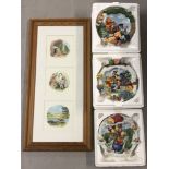 4 Winnie-the-Pooh collectable items; 3 plates and a picture.