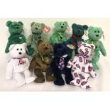 A collection of 9 English, Irish and Scottish TY Beanie Bears.