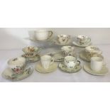 A collection of 10 cups and saucers by Shelley in varying patterns and designs.