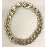 A modern white metal heavy curb chain bracelet with lobster clasp.