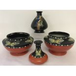 4 pieces of black painted ceramics by Shelley.