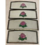 4 double glazed leaded glass panels with pink flower detail.