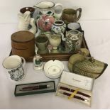 A collection of vintage ceramics, boxed pens and misc. items.