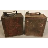 2 vintage 2 gallon petrol cans with screw top lids.