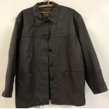 a men's dark brown leather jacket. Front button fastening with 2 front pockets.
