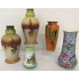 5 ceramic vases by Shelley.