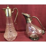 2 vintage glass and silver plate claret jugs.