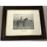 An oak framed antique black & white horse racing print.
