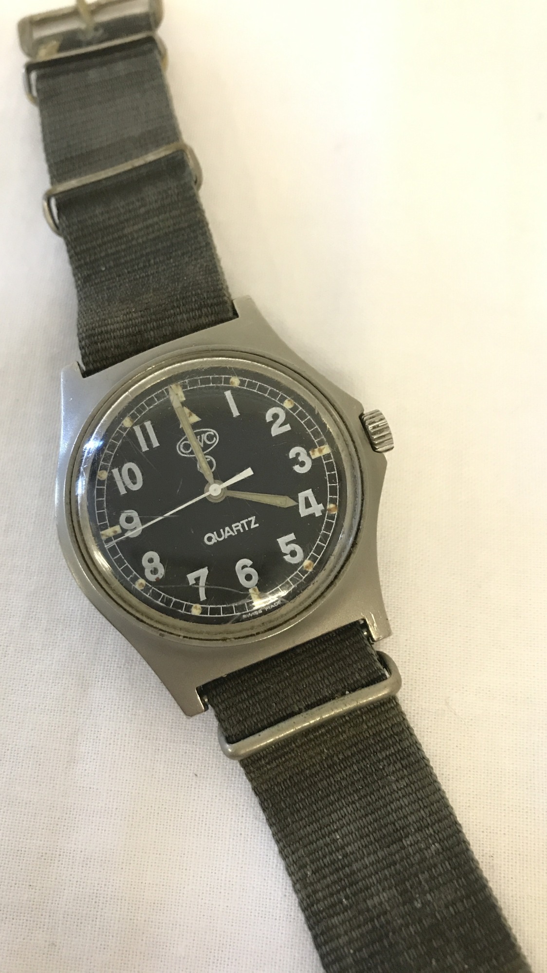 CWC military issue quartz wristwatch, 1990, on original canvas strap.