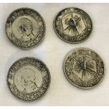4 white metal buttons made from Chinese coins.