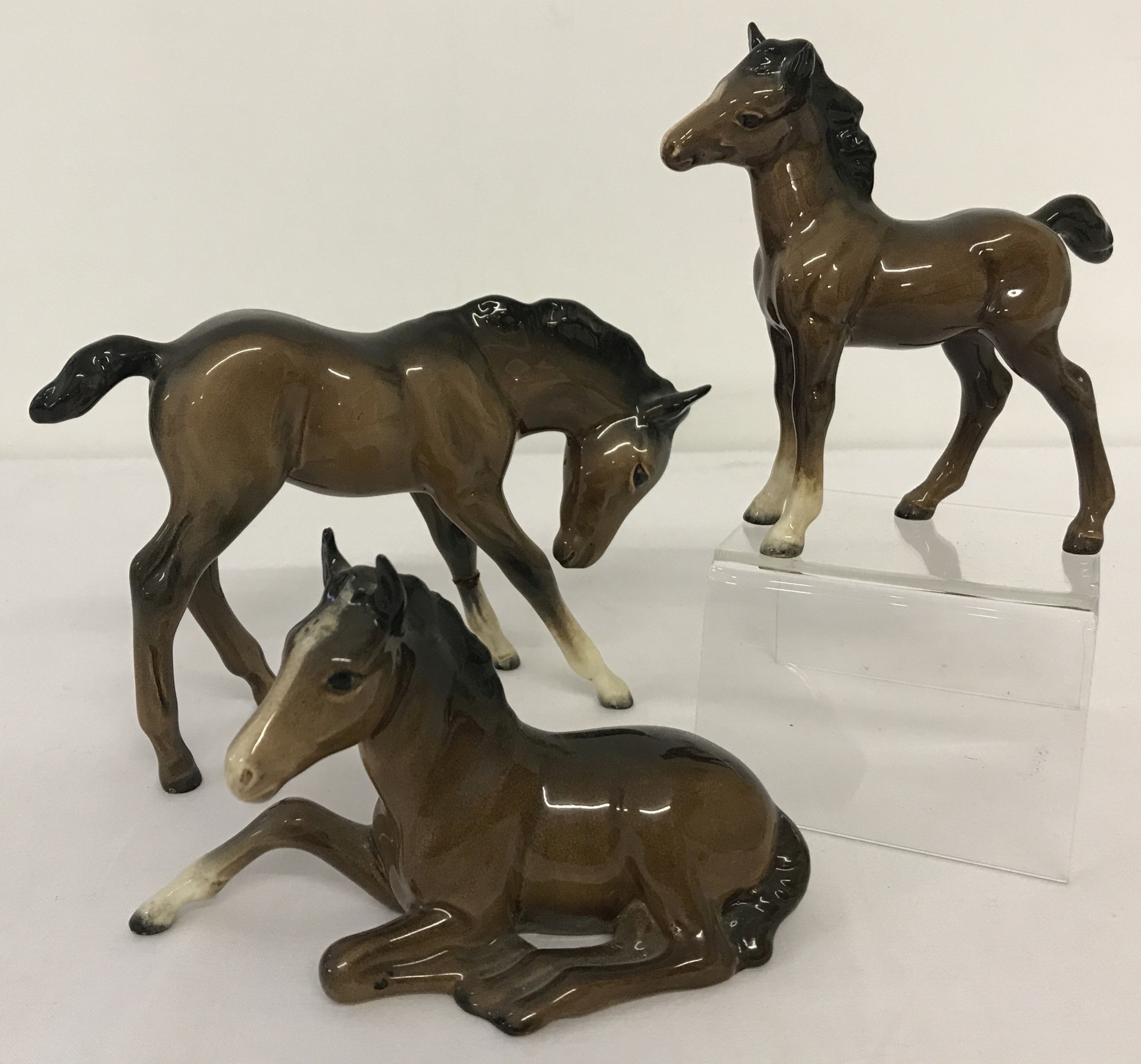 3 Beswick foal figurines in brown colourway.