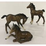 3 Beswick foal figurines in brown colourway.