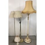 A vintage standard lamp & shade in cream & gold.