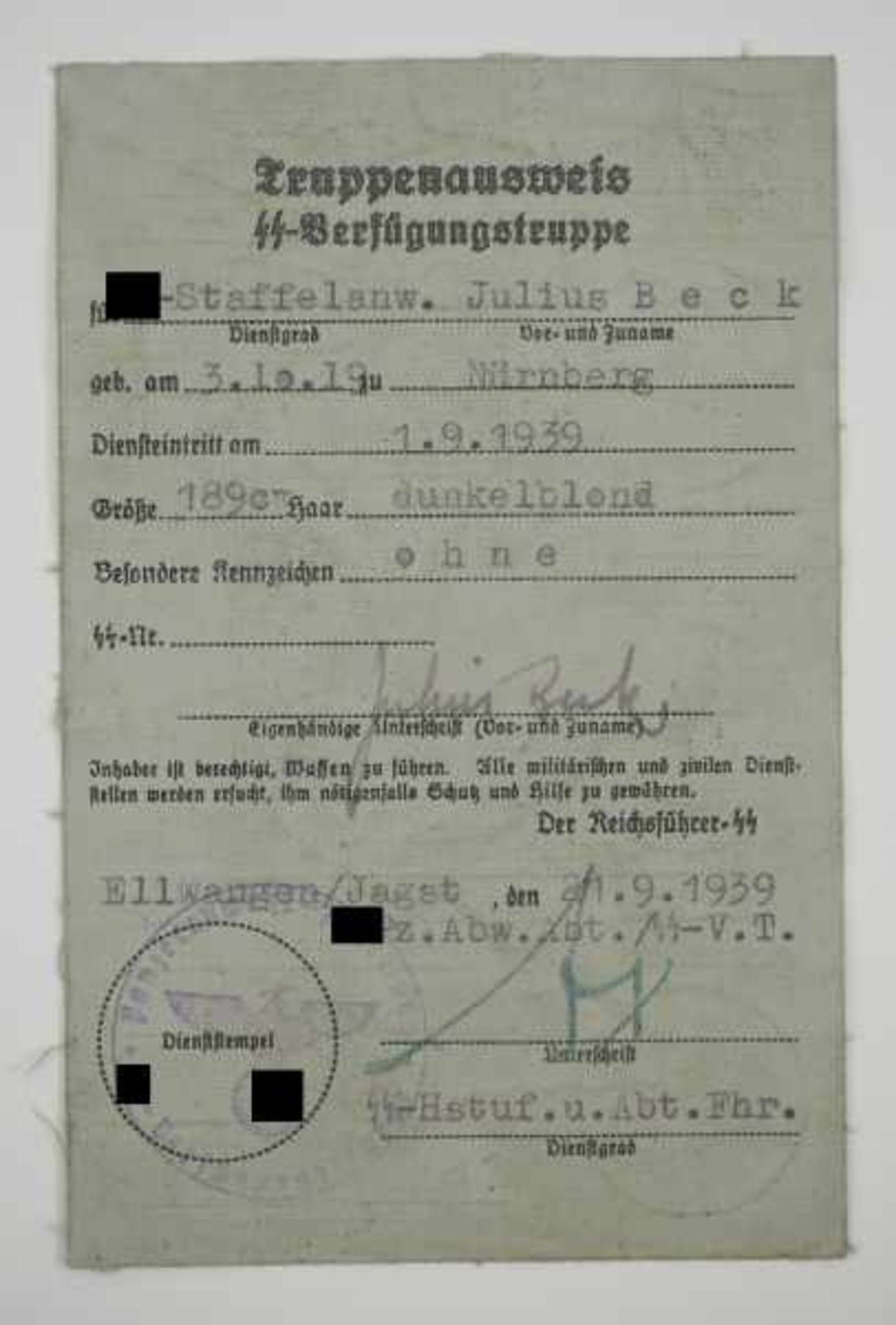 3.3.) AutographenAx, Adolf.(1906-1983). SS-Oberführer, Kommandeur der Panzerabwehr-Abteilung der