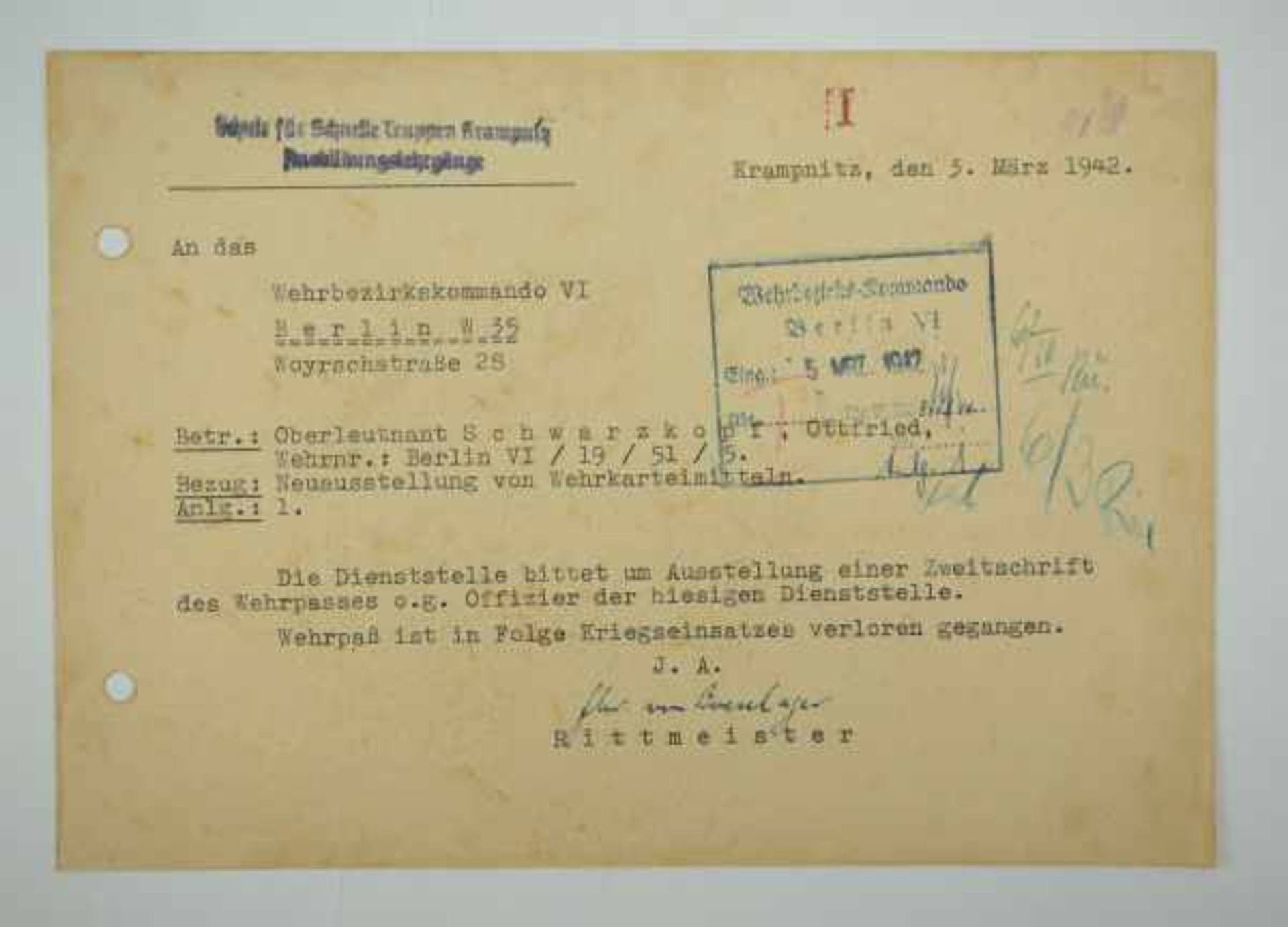 3.3.) AutographenFreiherr von Boeselager, Philipp.(1917-2008). Rittmeister, Angehöriger des