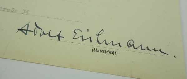 3.3.) AutographenEichmann, Adolf.(1906-1962). SS-Obersturmbannführers, Leiter im RSHA, nach der - Image 4 of 4