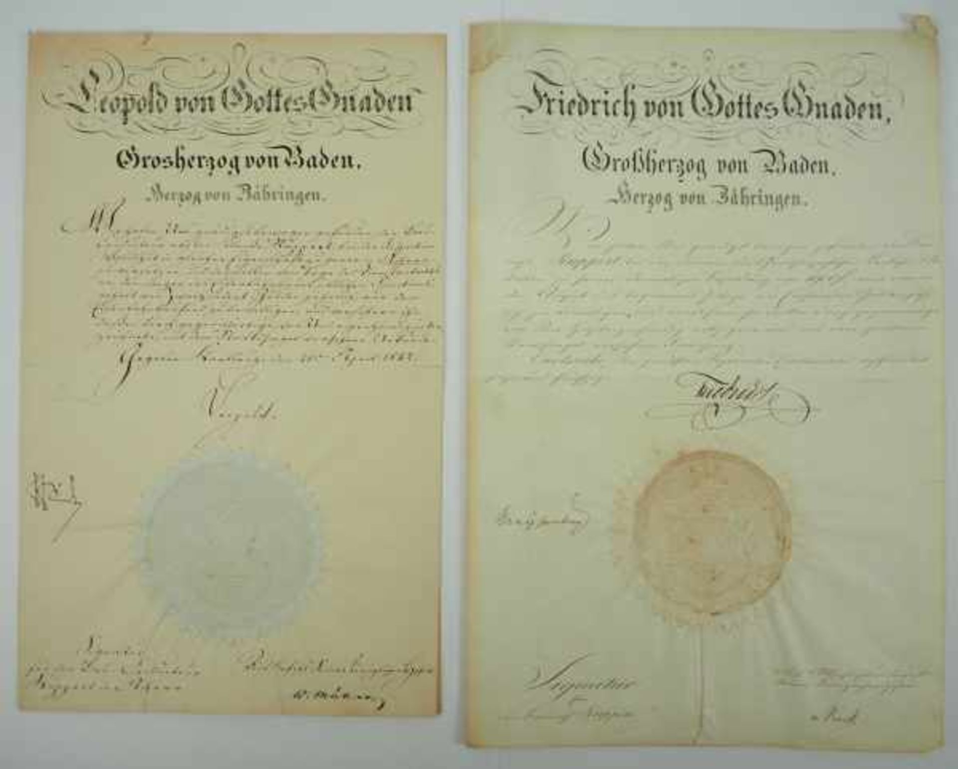 3.3.) AutographenBaden, Leopold / Friedrich.Je eigenh. Autograph auf Urkunde.Zustand: II3.3.) - Bild 2 aus 6