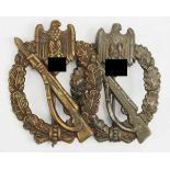 1.2.) Deutsches Reich (1933-45)Lot von 2 Infanterie-Sturmabzeichen, Bronze.1.) hohl geprägt, 2.) S.