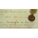 2.1.) EuropaItalien: Medaille für Ersthelfer beim Erdbeben 1908, in Bronze, mit Urkunde.Bronze, am