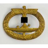 1.2.) Deutsches Reich (1933-45)U-Boot-Kriegsabzeichen.Vergoldet, durchbrochen gefertigt, an Nadel.