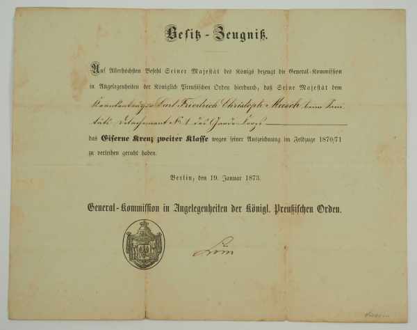 3.1.) Urkunden / DokumentePreussen: Eisernes Kreuz, 1870, 2. Klasse Urkunde für einen - Image 2 of 2