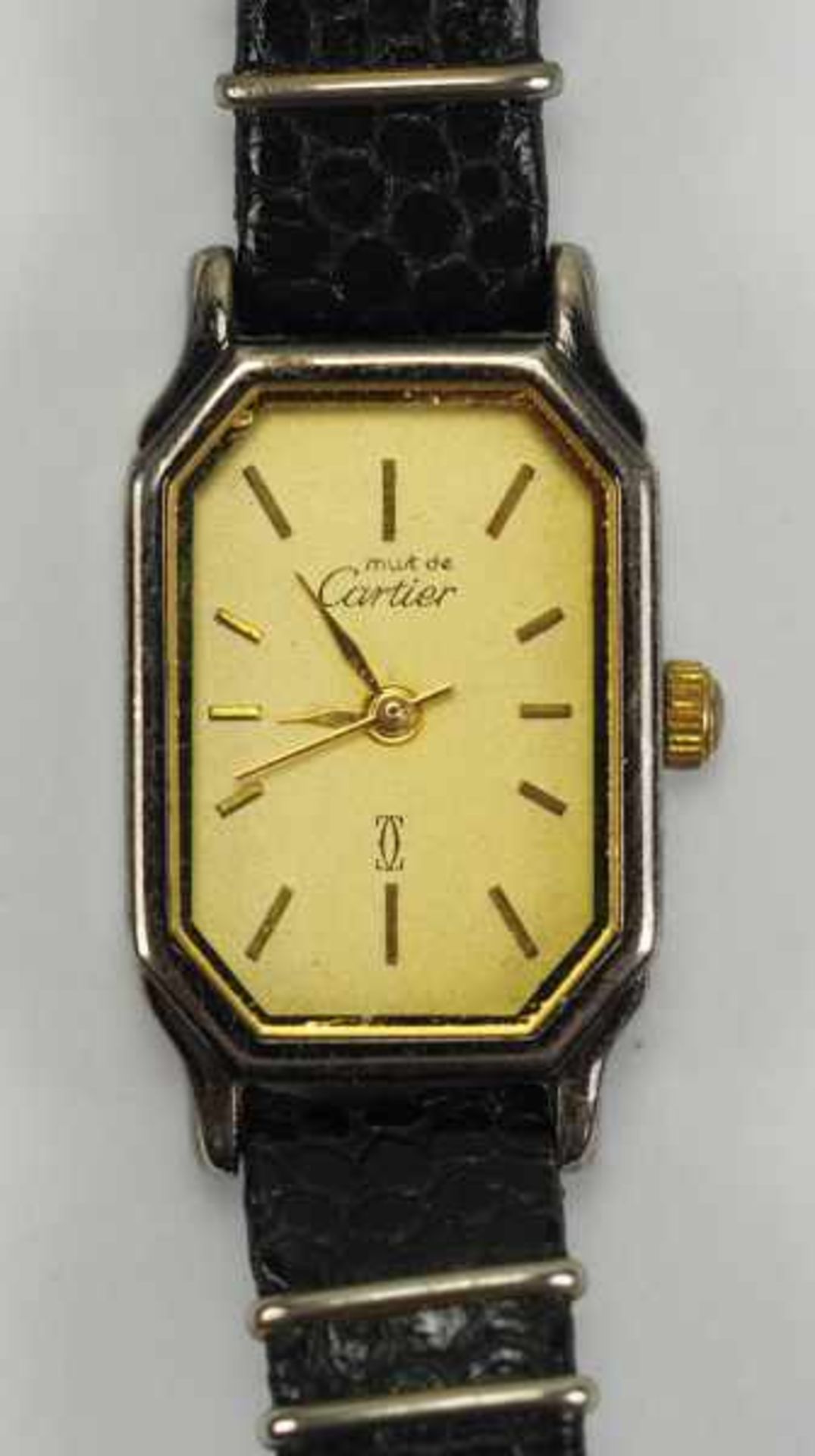 7.5.) UhrenCartier: Damen Armbanduhr.Stahlgehäuse, vergoldetes Zifferblatt must de Cariter, an - Image 2 of 7