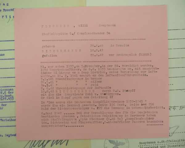 3.1.) Urkunden / DokumenteDokumentennachlass des Ritterkreuzträgers Hauptmann Willie Flechner , - Image 7 of 8