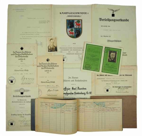 3.1.) Urkunden / DokumenteUrkundennachlass eines Oberfeldwebel des Kampfgeschader 1 "Hindenburg" /