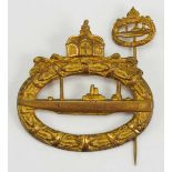 1.1.) Kaiserreich (bis 1933)U-Boot-Kriegsabzeichen, mit Miniatur - Meybauer.Buntmetall vergoldet,
