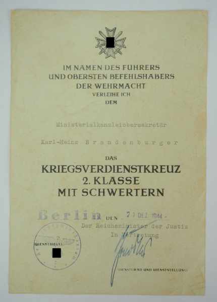 3.3.) AutographenFreisler, Roland.(1893-1945). Präsident des Volksgerichtshofes und verantwortlicher