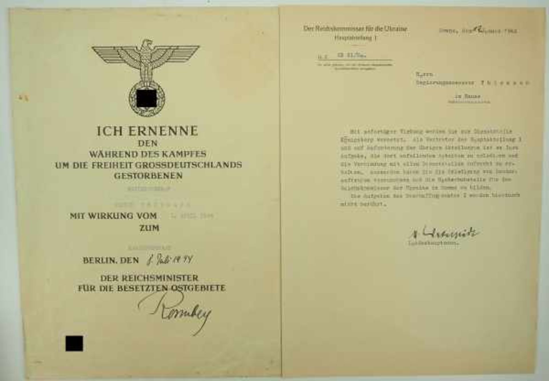 3.1.) Urkunden / DokumenteUrkundennachlass eines Regierungsrat beim Reichskommissar für die - Image 7 of 7