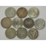 7.4.) MünzenUSA: 10 x Morgan Peace Dollar.Diverse.Zustand: II7.4 ) Coins