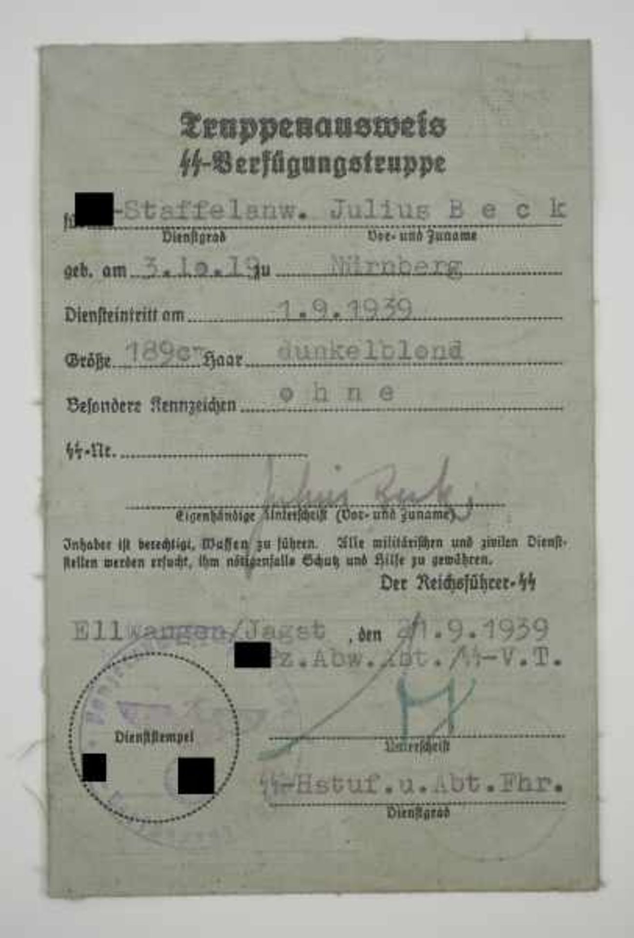 3.3.) AutographenAx, Adolf.(1906-1983). SS-Oberführer, Kommandeur der Panzerabwehr-Abteilung der - Bild 2 aus 6